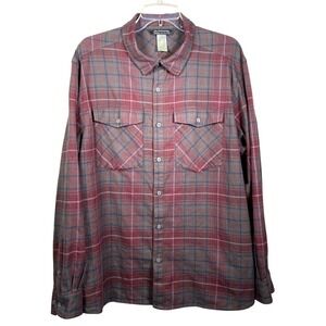 Kathmandu Button Down Shirt Mens 2XL Cotton Burgundy Plaid Flannel Outdoor